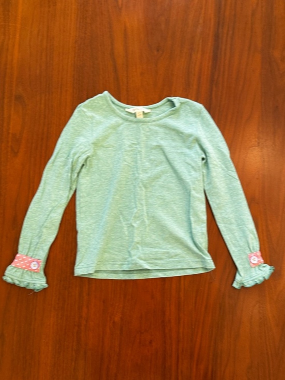 Matilda Jane Girls Mint Green Long-Sleeve Pink Ruffle Cuff Top size 4